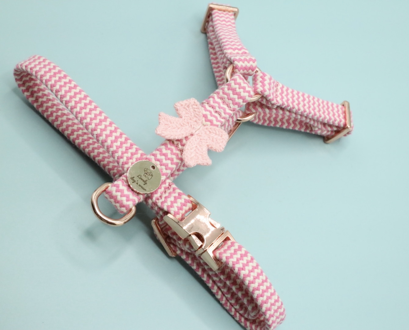 Szelki Zigzag Rose Beige Bow - obrazek 4