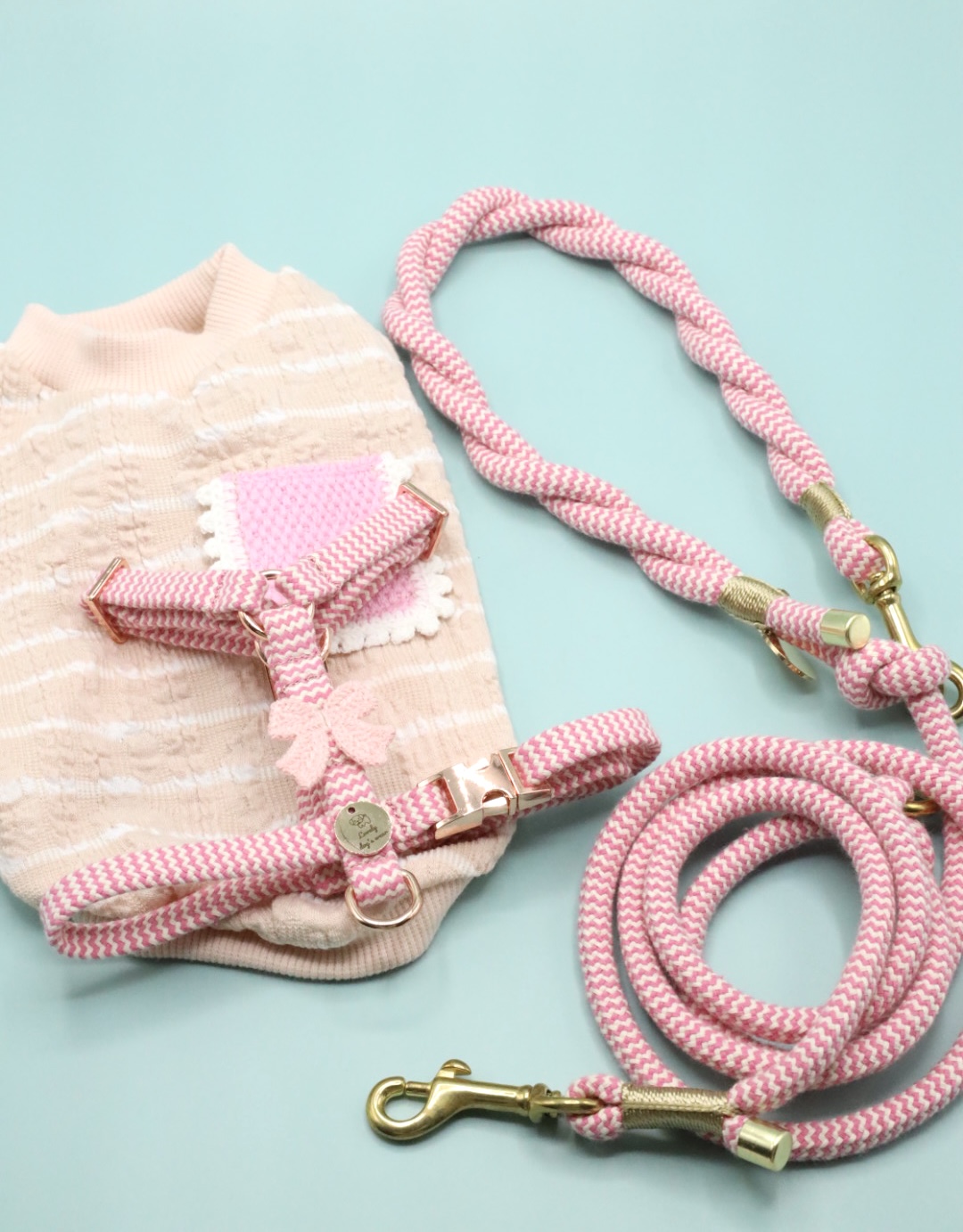 Szelki Zigzag Rose Beige Bow - obrazek 5